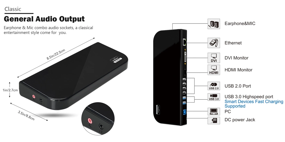 Ug39dk1 USB 3.0 Dual 2K Universal Laptop USB Hub Docking Station